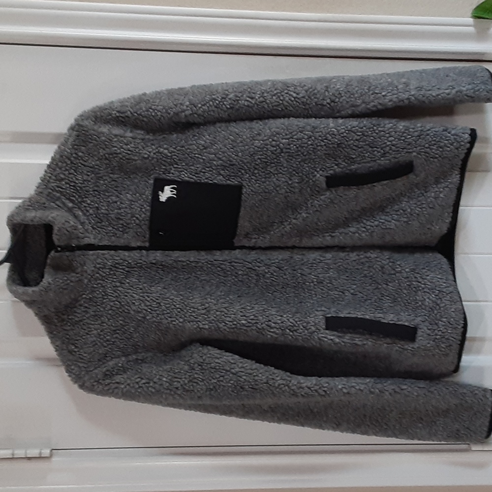 Abercrombie Kids 🫎 Gray Full Zip Sherpa Fleece Jacket Size XL 15/16 EUC